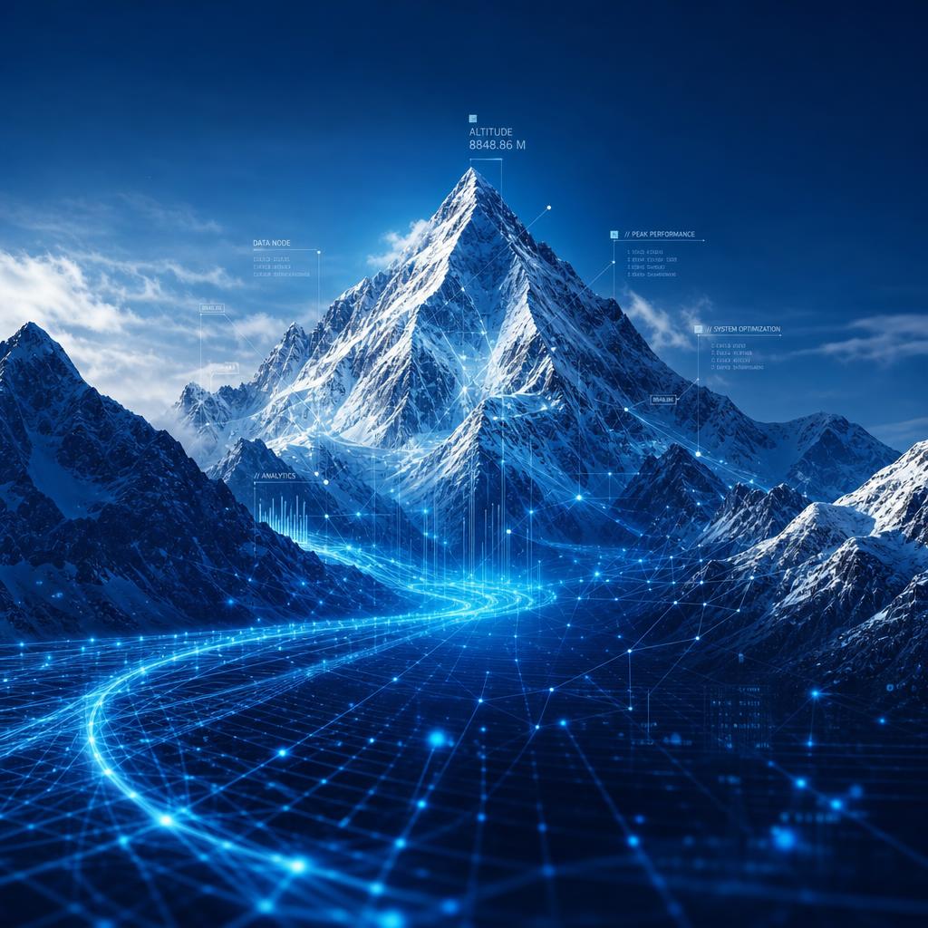 Mountain peak mixed with digital grid